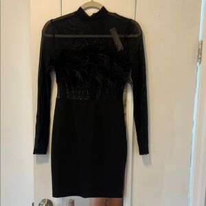 Trinity Black Long Sleeve Feathered Dress